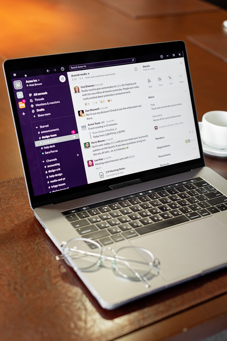 Laptop on Brown Wooden Table